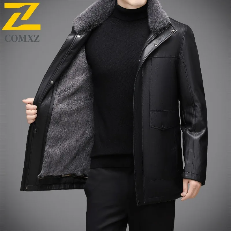 الشتاء سترة جلدية الرجال 2025 جديد انفصال الداخلية مقنعين معطف دافئ موضة صوف مبطن سميكة الباردة برهان سترات من الجلد #5