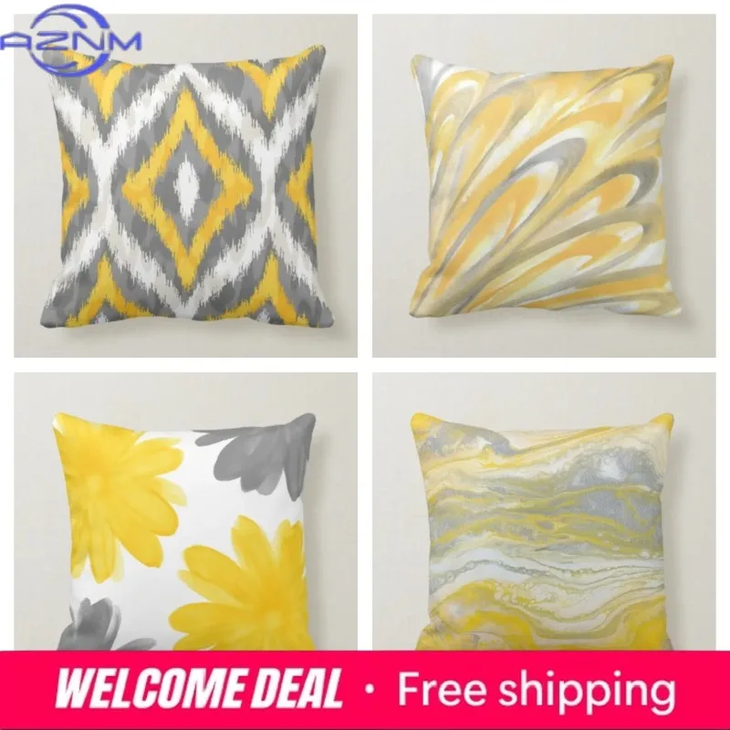 White yellow gray watercolor abstract pillowcase 60 *  sofa decoration cushion cover 45   home