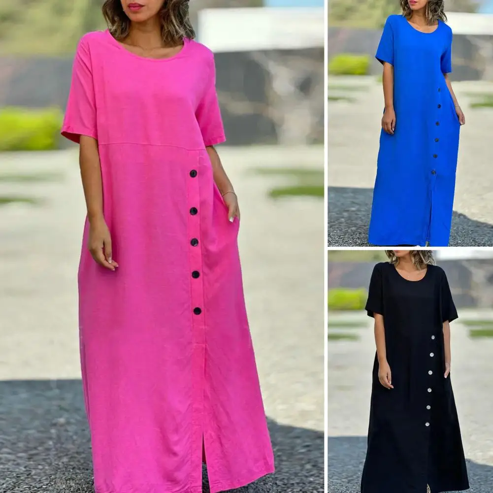 

Women Solid Color Dress Soft Breathable Maxi Dress with Split Detail for Women Ankle Length Solid Color Summer Dress for Commute