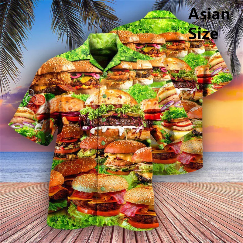 Vegetable Pizza 3D Print Hawaiian Shirt Fashion Western-style Food Pattern Lapel Man Shirts Loose Short Sleeves Blouse Tops 2025