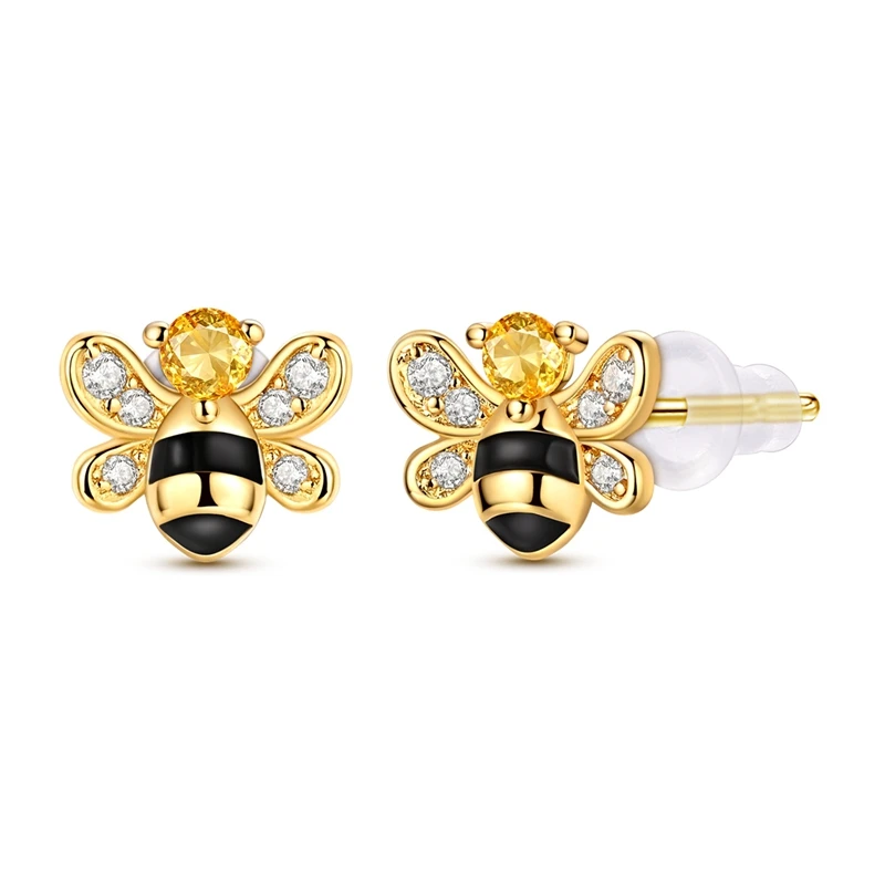 New 925 Sterling Silver Honey Girl Stud Earrings Sparkling Zircon Earrings For Women Fine Birthday Anniversary Jewelry Gifts