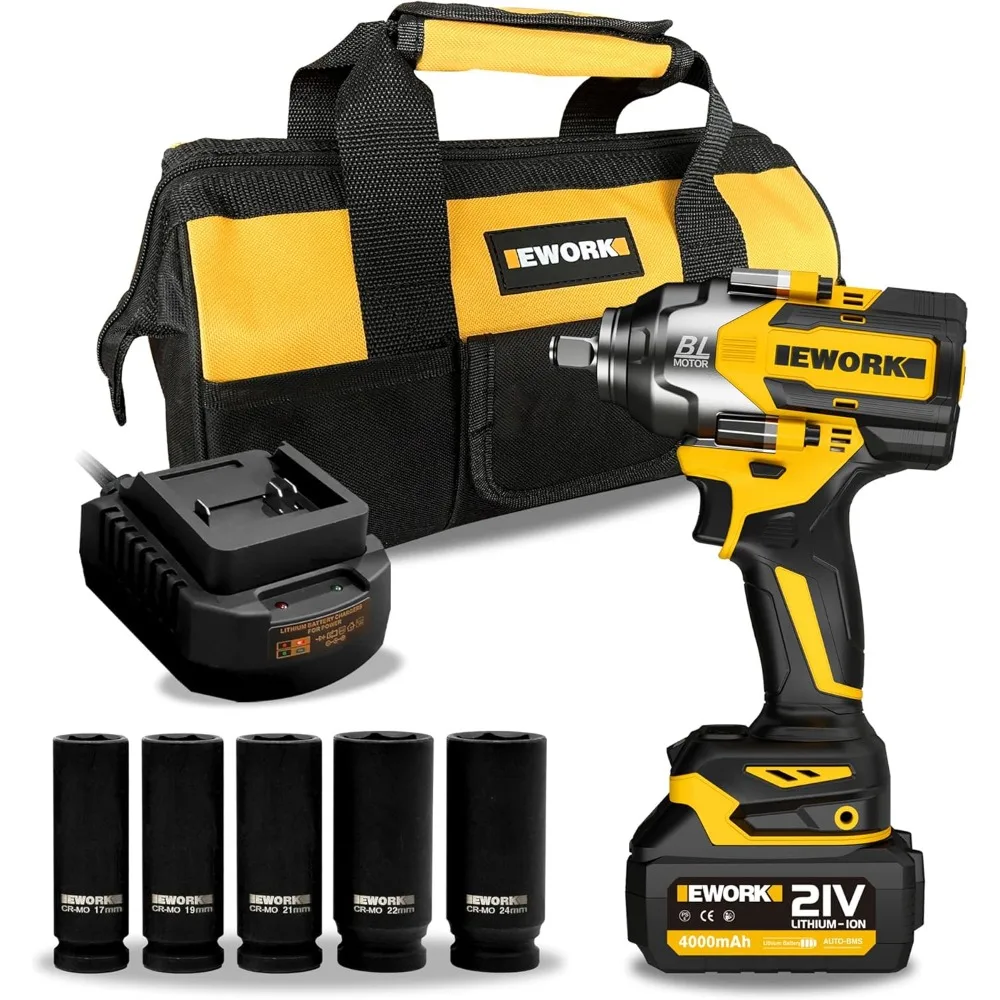 Cordless Impact Wrench 1/2 inch 21V Brushless High Torque Impact Gun Max 700 Ft-lbs Power Impact Wrenches