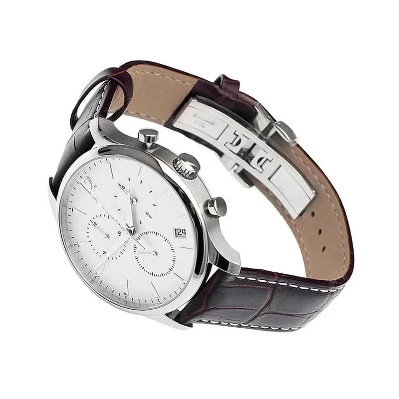 Luxury New Mens Quartz Chronograph Watch Tradition Brown Leather White Dial Fashion Watches