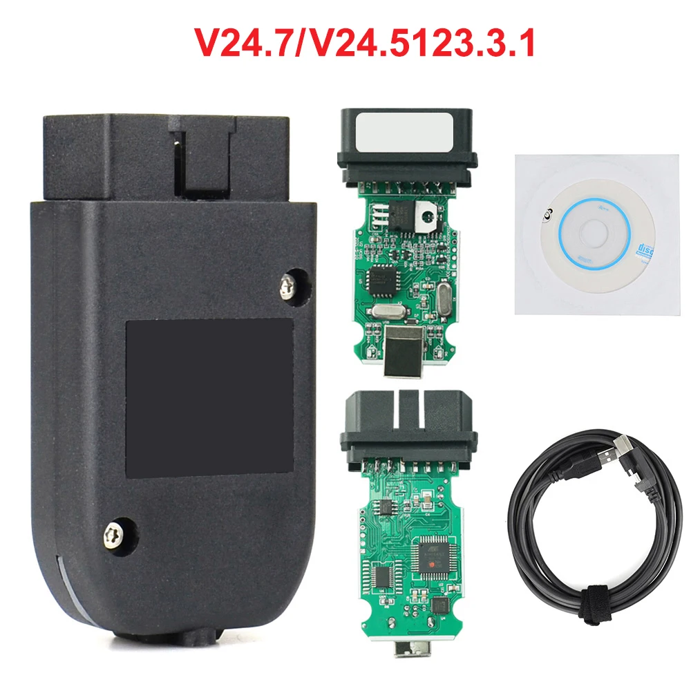أحدث V24.5 لواجهة VAG HEX V2 USB غير محدود VINs ATMEGA162 Obd2 الماسح الضوئي لأداة تشخيص السيارة كابل VAG HEX V2