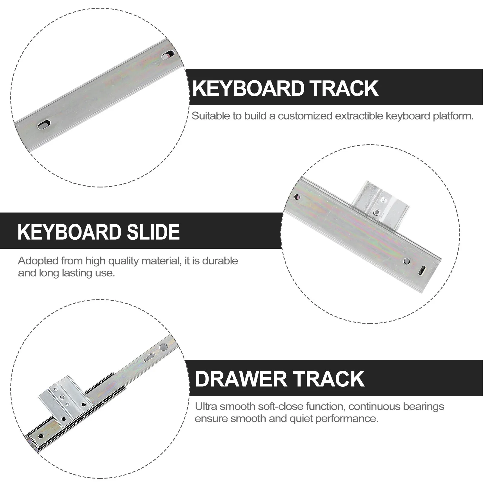 Heavy-Duty Keyboard Slide Rails – Cold-Rolled Steel, Silent & Smooth Glide for Office Desk and Cabinet