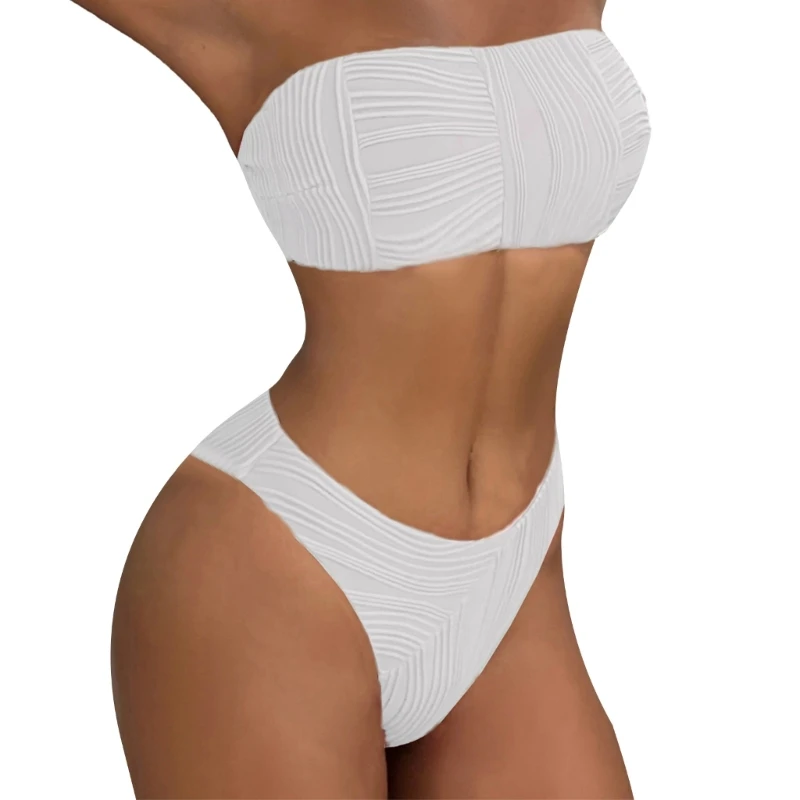 Conjunto de maiô feminino corte alto sem alças sexy bandeau biquíni