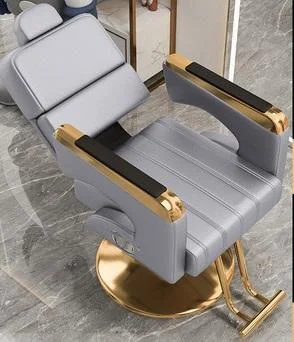High-End Reclining Hair Salon Chair With Footrest, Gold & Black Design, Hydraulic Lift & 360 Rotation, Unisex Barber Chai