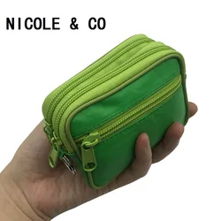 NICOLE & CO 2023New Men Holster Zip Belt Passport Purse Women Fashion Sheepskin Change Wallet Money Bag Key Chain Coin Card Pack