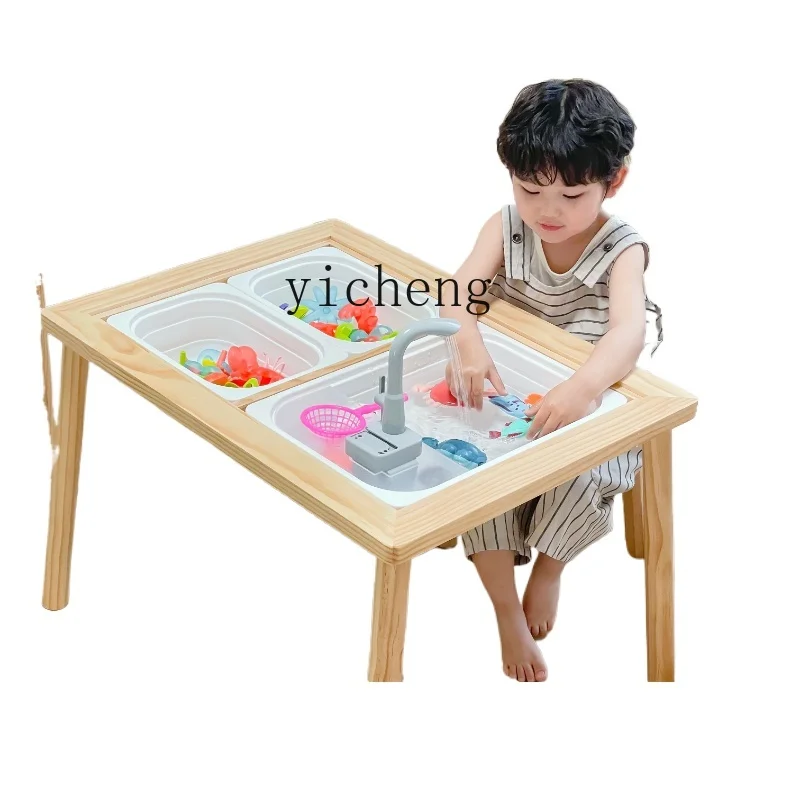 Tqh Solid Wood Children's Multifunctional Building Block Table Painting Desk Baby Playing Water Sand Sensory Game Peanut Table