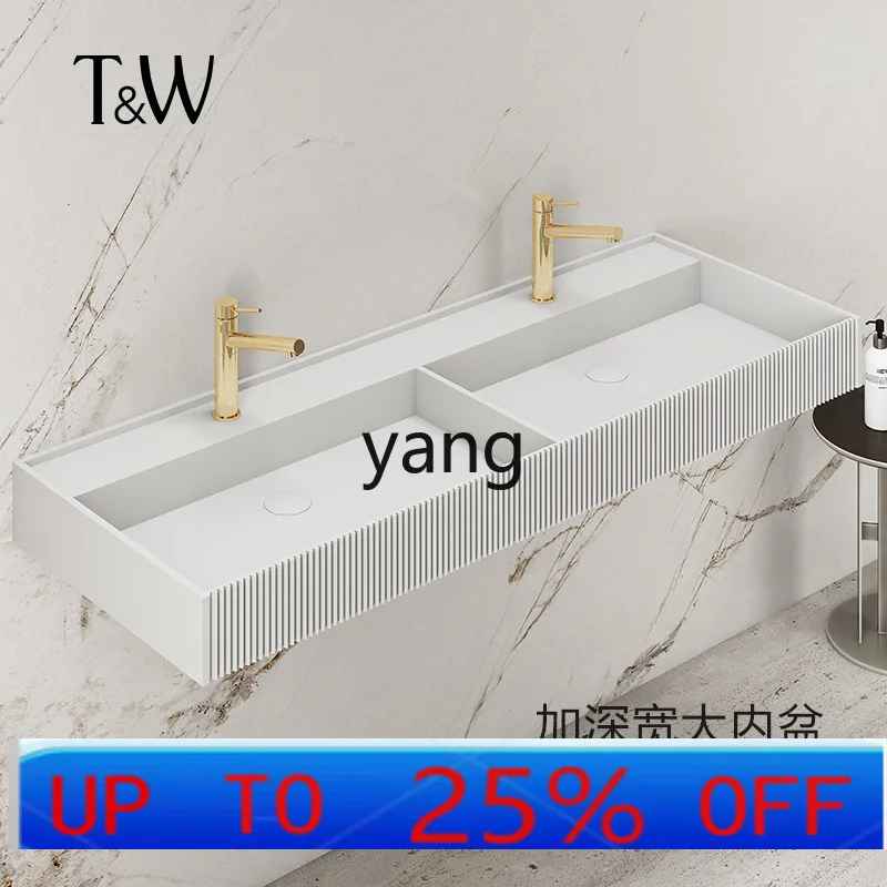 

LTT artificial stone hand wash hanging basin light luxury bathroom household vertical striped washbasin