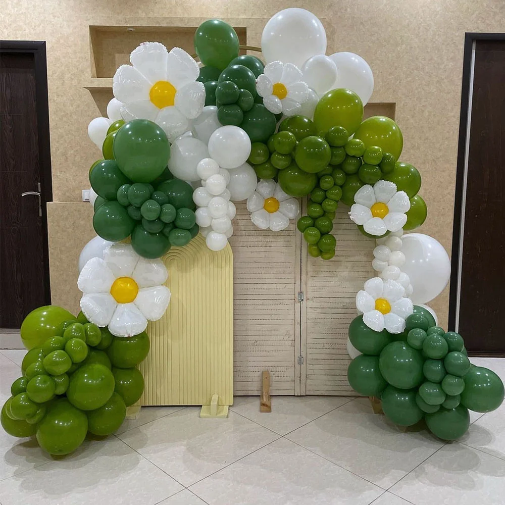 

118pcs Green Daisy Balloon Garland Arch Set Girl's Birthday Party Gender Reveal Wedding Scene Decoration Sage Olive Green Ballon