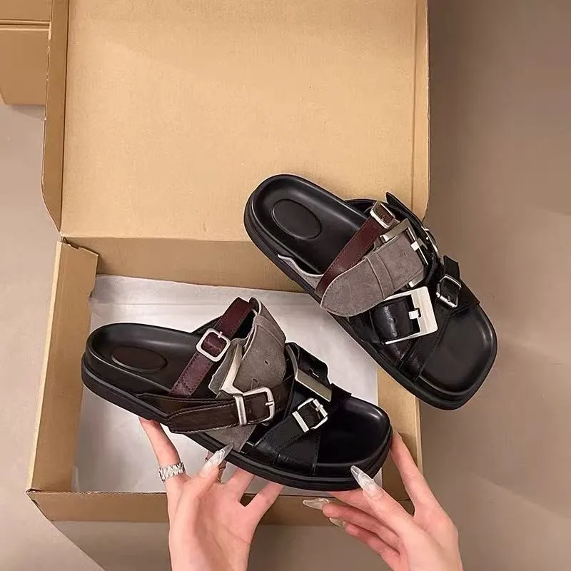 Verstellbare Flip-Flops für Damen Xia 2026 Neue Runde Offene Zehenpartie Plateau-Freizeitsandalen