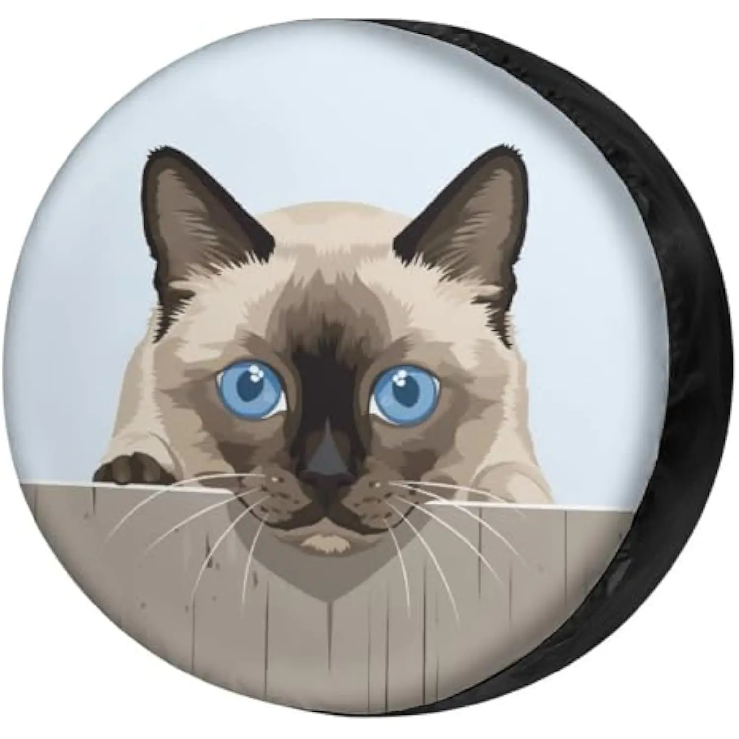 

Cute Siamese Cat Peeking Blue Eyes Spare Tire Cover Waterproof Sun Protector for RV Trailer SUV