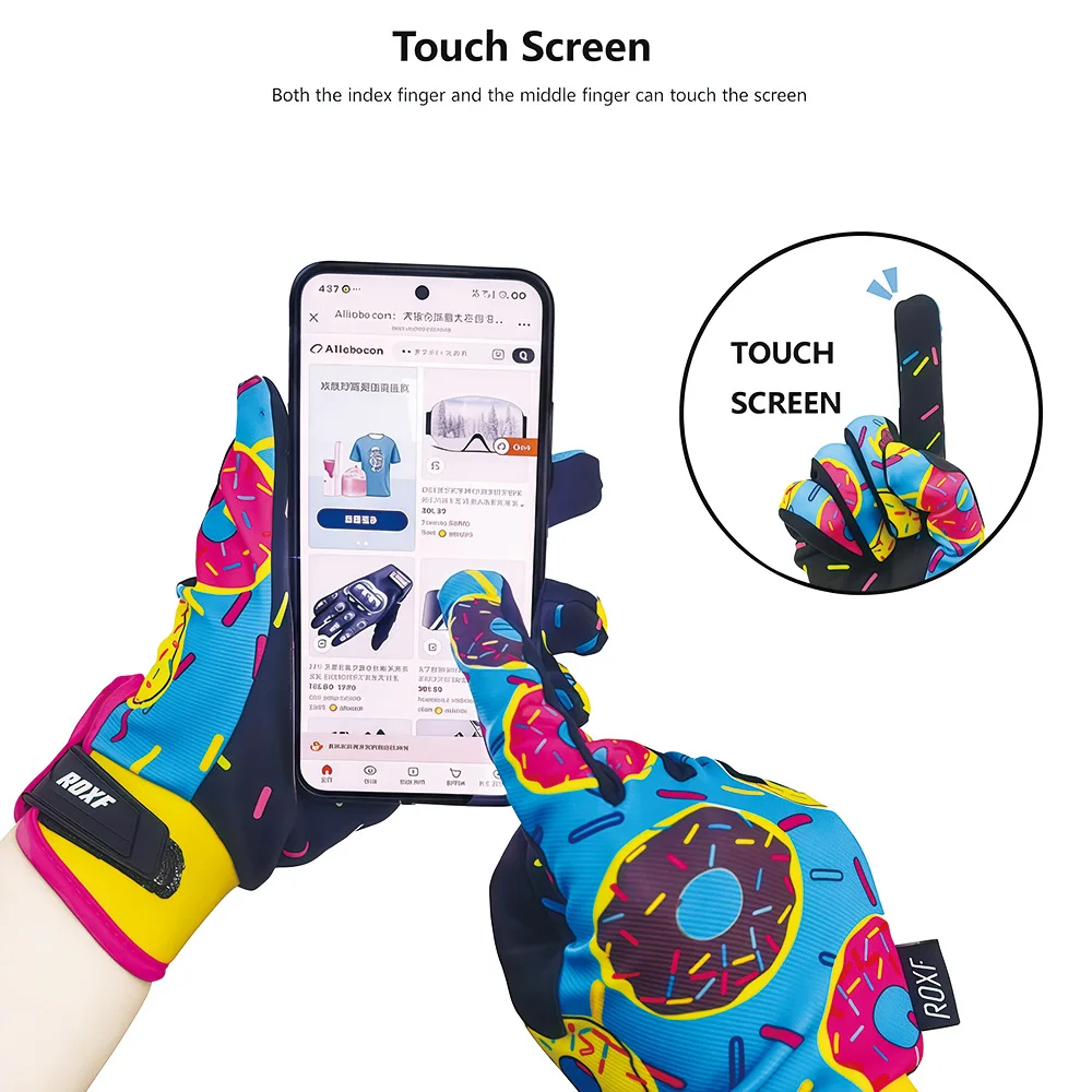 Full Finger Cycling Gloves Stylish Donut Print Windproof Touchscreen for Men Women Downhill Hiking Fishing Outdoor Sports