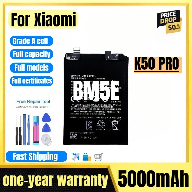 BM5E for Xiaomi K50 PRO Phone Battery High Quality High Capacity Battery Replacement Bateria Grade A Cell with Tools
