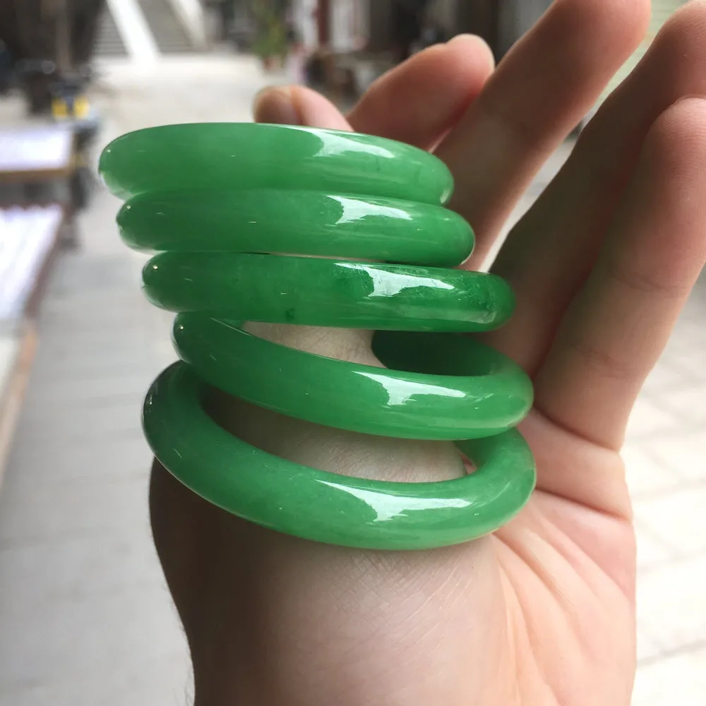 40mm Natural Myanmar Bruma Clear Green Jade Jadeite Bangles Hand Child Children Baby Stone Bangle Bracelet Jewelry Bracelet