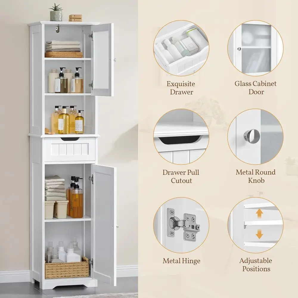 67”Tall Bathroom Storage Cabinet,Narrow loor Cabint with 2 Doand 1 Der,Slim Bathroom Organizers,Adjustable Shelves,Storage Unit view 5