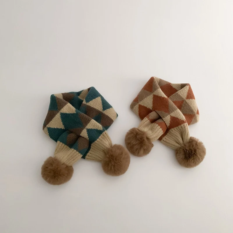 موضة منقوشة شريط الشتاء وشاح لصبي فتاة الكورية 1-8 سنوات الاطفال سميكة الدافئة متماسكة منديل في الهواء الطلق يندبروف الرقبة يغطي #3