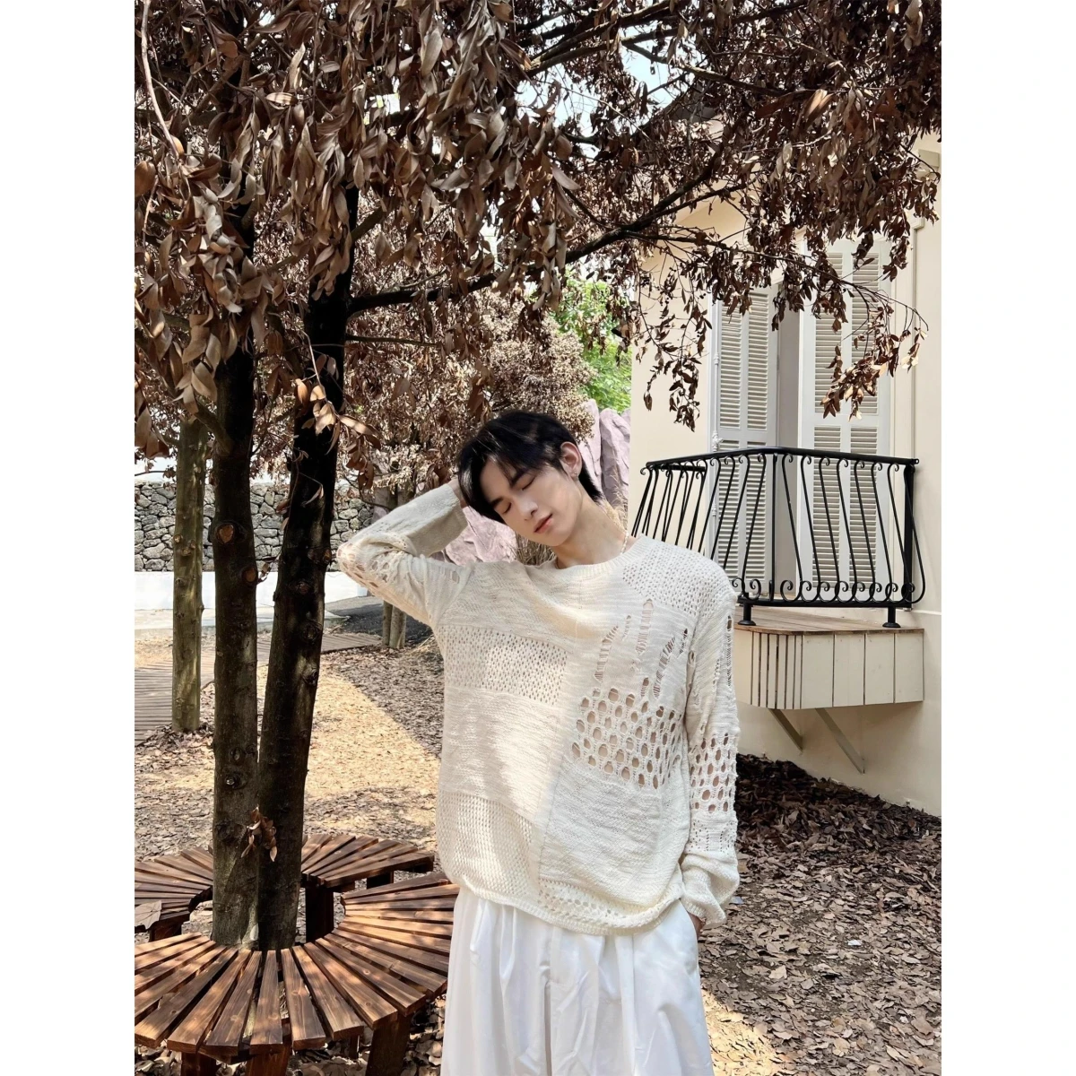 

Retro Japanese Sle Men's Knitted Sweater Asymmetrical Hollow out Lazy Wealth Sle Autumn Winter Woolen Long Sve Zipper ...