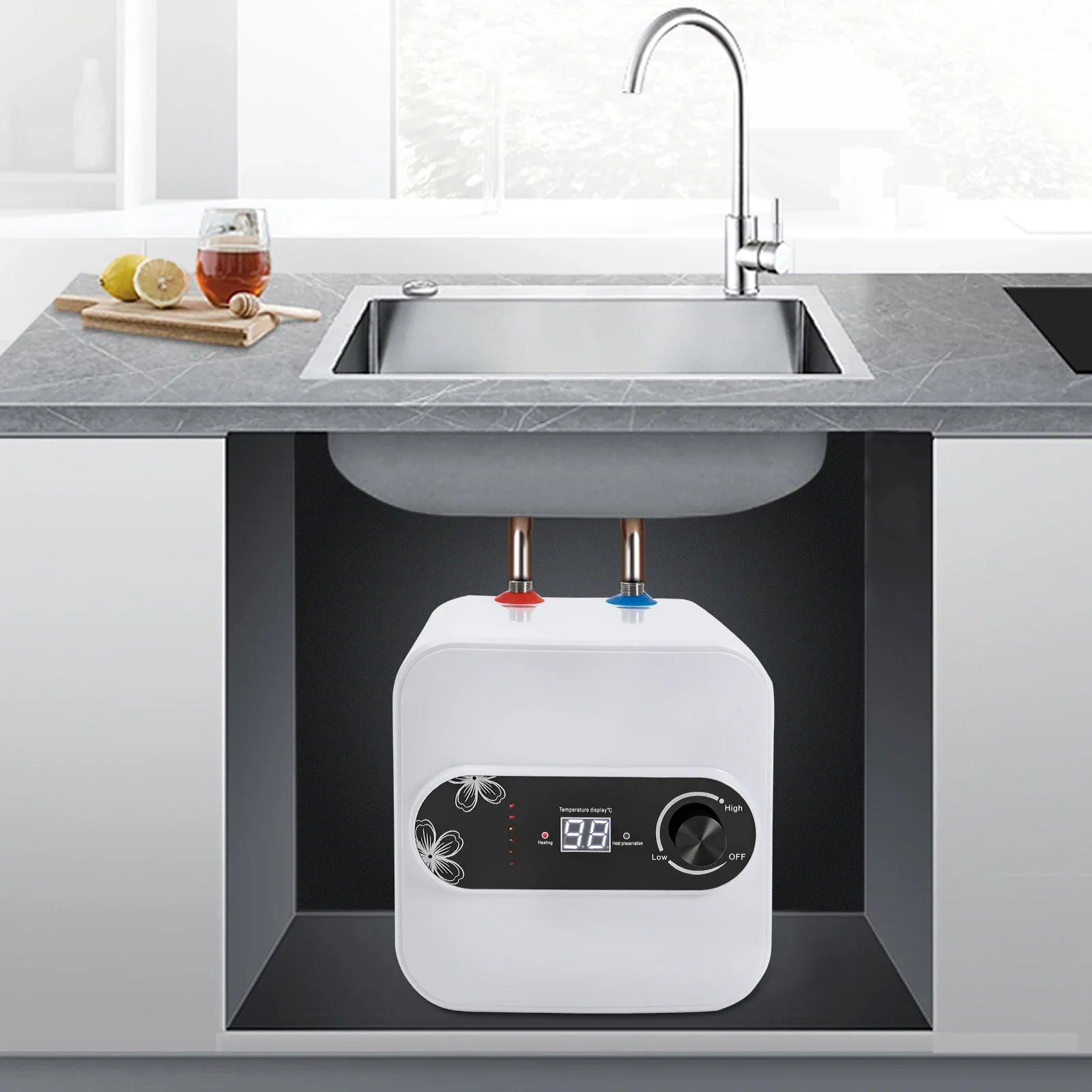 1.5KW Electric Mini-Tank Water Heater for RV Trailer Kitchen Under Sink Counter