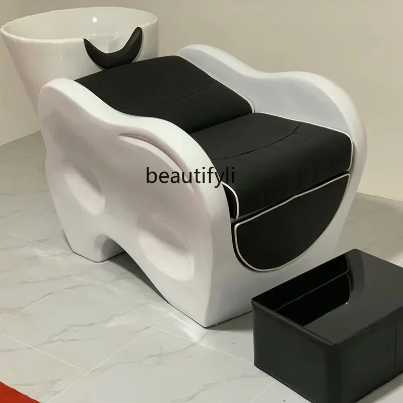 High-End Barber Shop Shampoo Chair Hair Salon Ceramic Basin Shampoo Chair Simple Lying Half Flushing Bed for Hair Salon