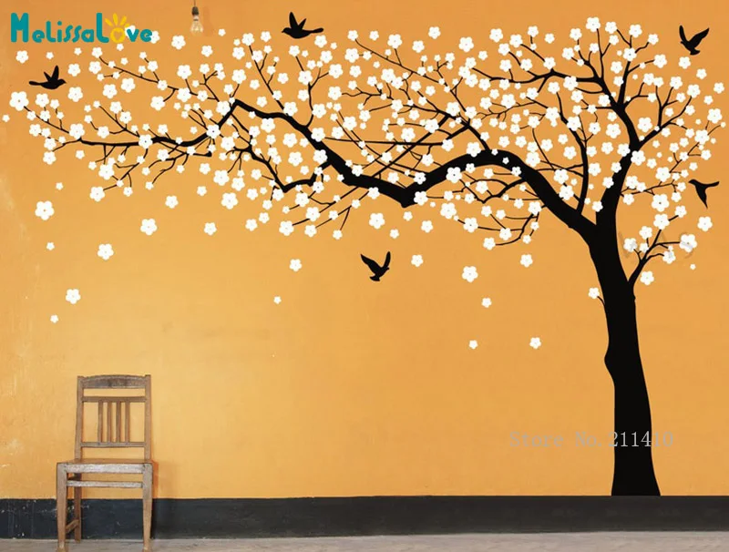 Large Cherry Blossom Tree Flowers in The Wind Wall Sticker Kids Rooms Teen Girls Boys Decals Vinyl Décor YT6550