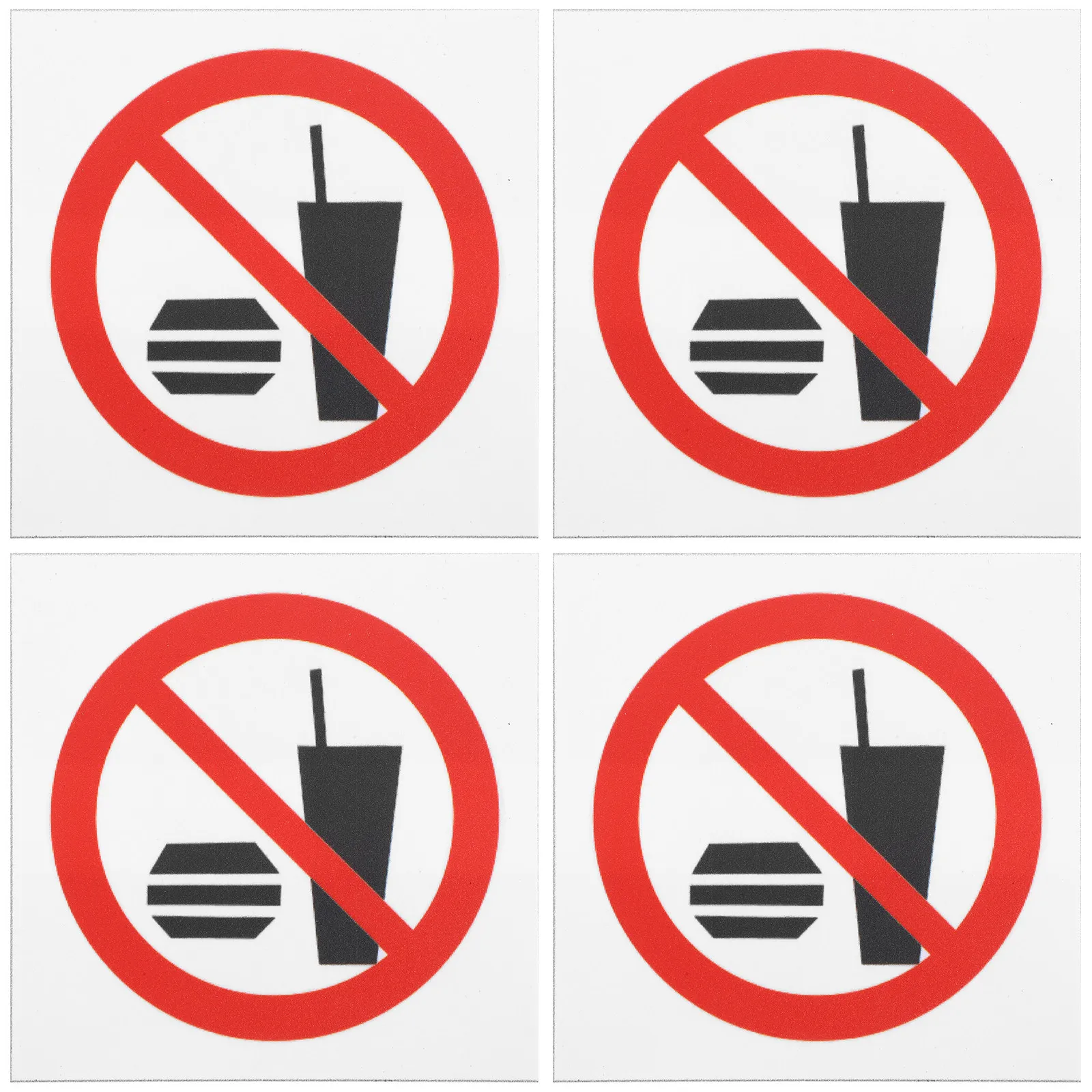 

4Pcs No Food Or Drink Warning Signs Decals PVC Stickers Indoor Outdoor Use No Eating Drinking Reminder Labels for Cafe Theater