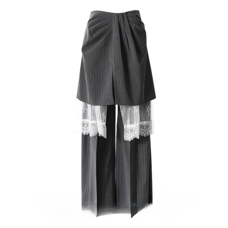 Women's Three Piece Multi-Wear Pants Fall Trousers New Lace Patchwork Stripes Removable Layers Gray Commuter Streetwear Women