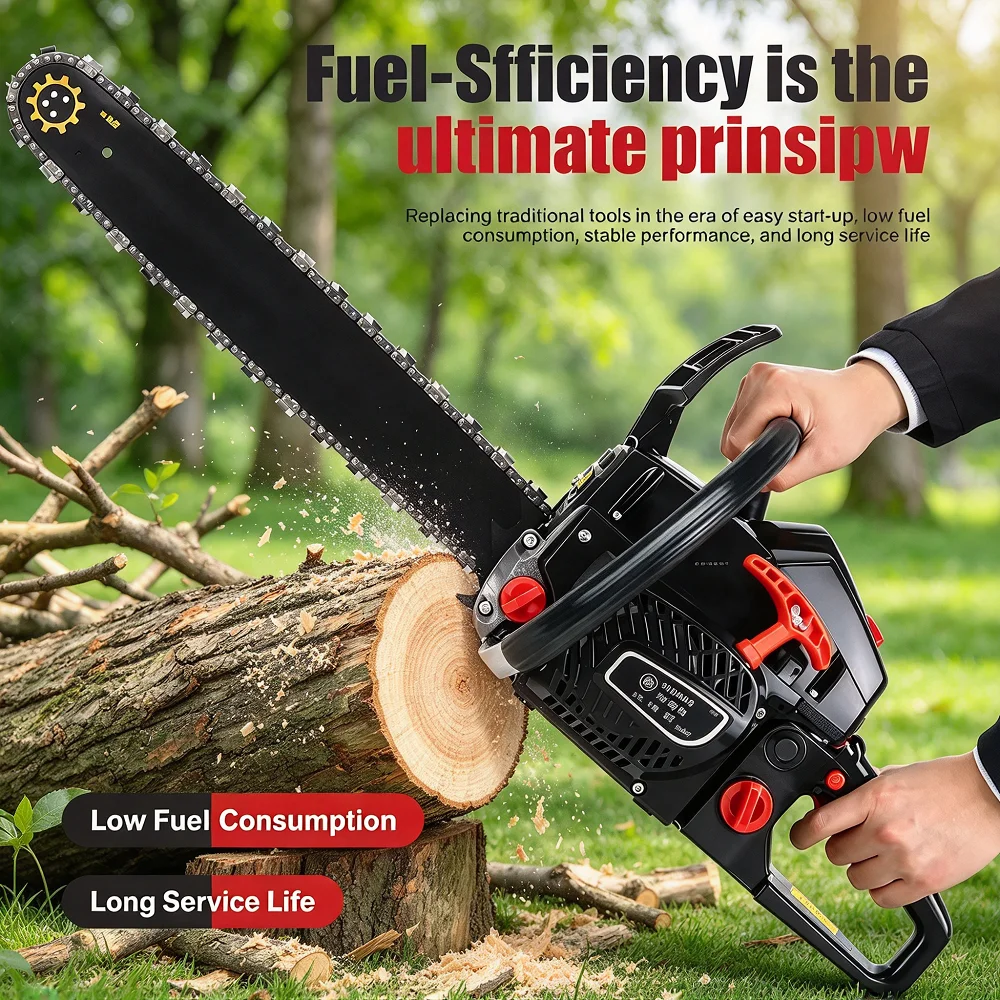 Petrol Chainsaw 5000W 20 Inch Guide Bar 2 Stroke Handheld Wood Cutting Machine For Logging Tree Felling Garden Forestry Work