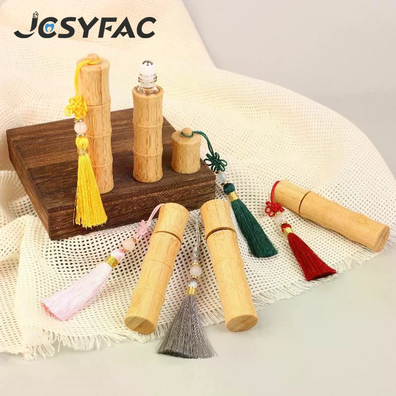 10ml Bamboo Roll-on Bottle Empty Tube Steel Roller Ball Refillable Bottles With Tassel DIY Perfume Lipgloss Manual Containers
