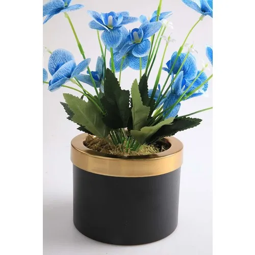 Kibrithane Flower Artificial Flower Metal Flower Pot Mini Blue Fabric Orchid KC00200796