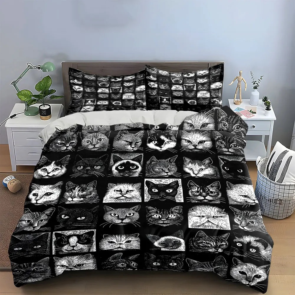 

"Cat-Themed Art Decor Set" Multiple sizes kid's and adults' bedroom Exquisite 3PC bedding set, gift