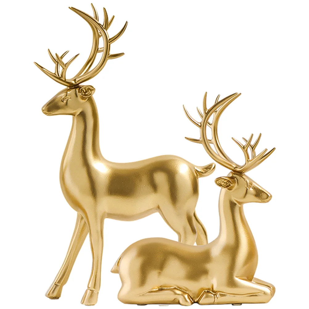 

2Pcs Elk Ornament Resin Christmas Decoration Desktop Xmas Elk Statue Table Festival Gift Home Supplies Decorative Xmas Ornament