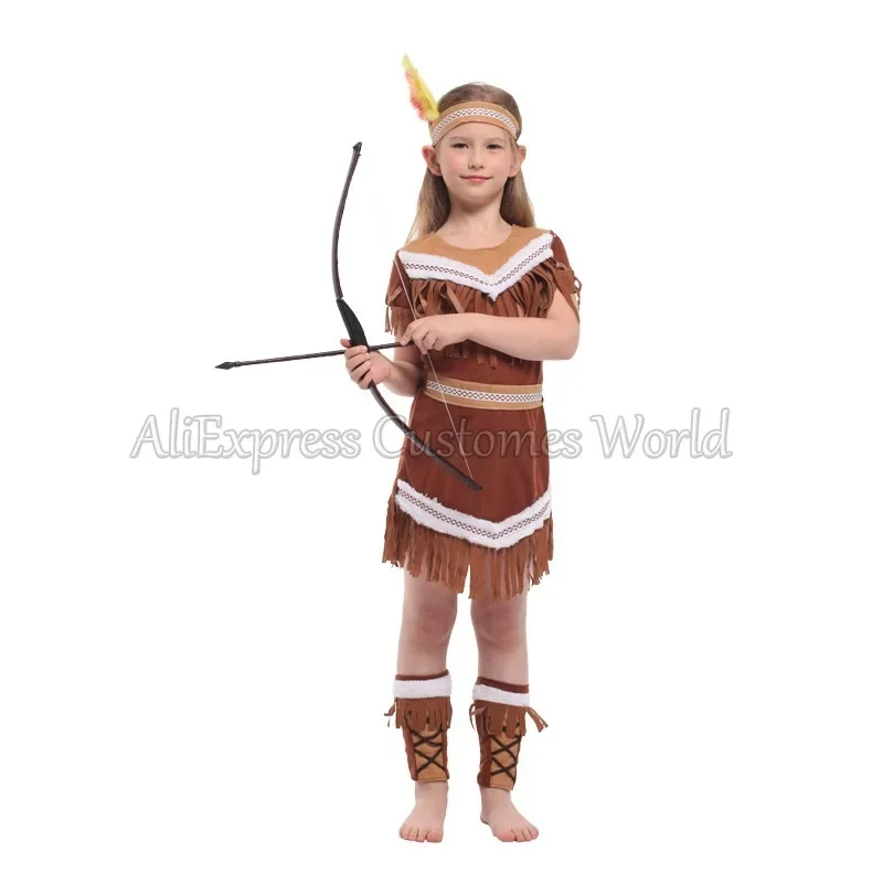 Costume da cacciatore indiano medievale Costume cosplay da arciere per ragazze dei ragazzi Principe Pocahontas Cosplay Abiti da festa di Halloween Purim