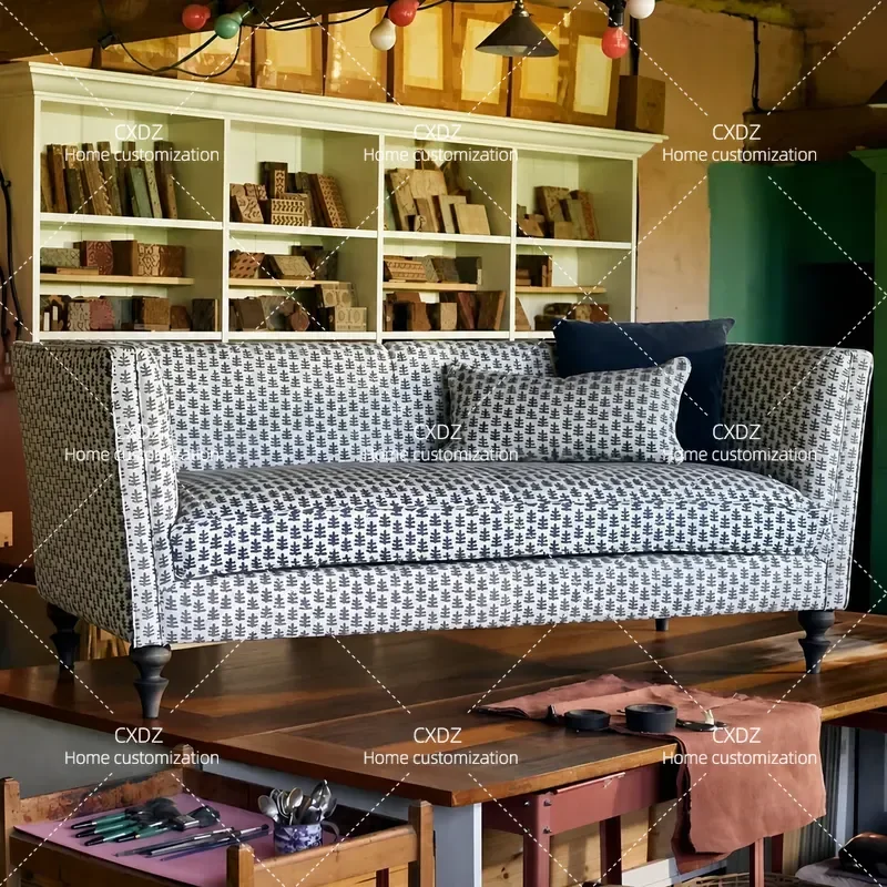 Retro Printed Fabric Sofa Double Leisure Couch Small Apartment Living Room Household Pastoral