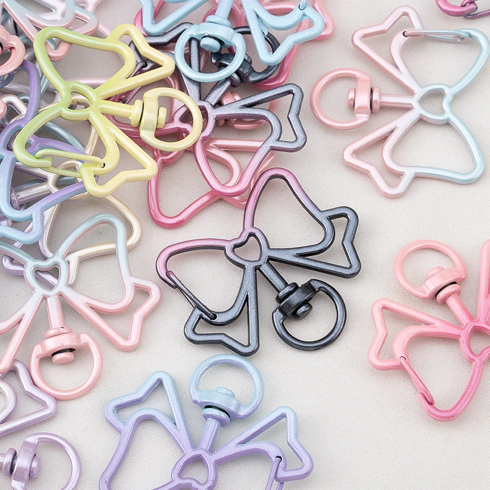 1/5pcs 33x39mm Bowknot Shape Colorful Spring Lobster Clasps Metal Mix Keychain Clasp Hook DIY Keyring Bag Doll Pendant Jewelry