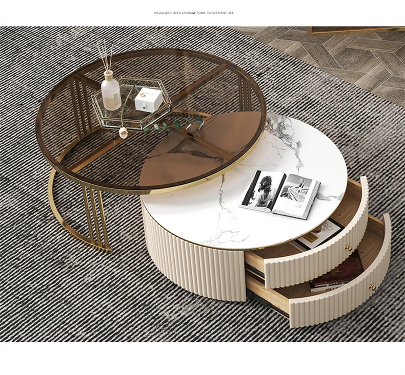 New Europe Design Home Furniture 2piece One Set Coffee Table Modern Interior Tea Table with Drawer