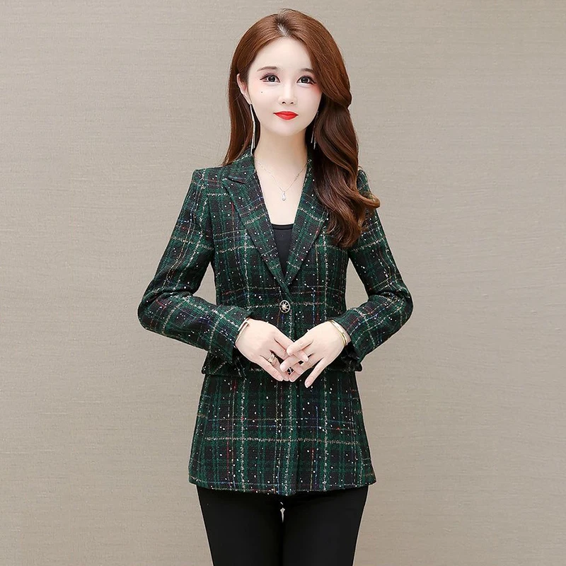 Plaid Suit Fashion Jacket Female 2023 Spring And Autumn New Slim Temperament Ladies Slim Joker Casual Suit Jacket Female Tide