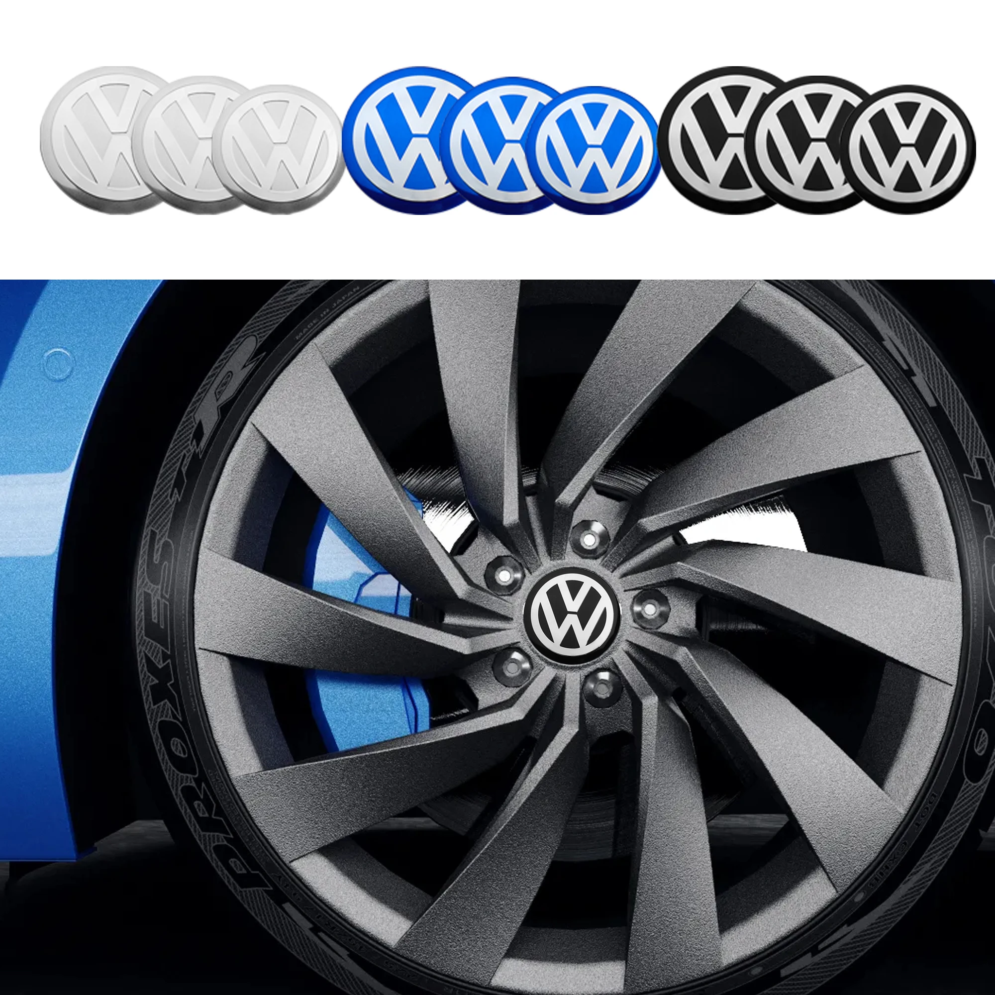 

4PCS 56/60/65mm Car Wheel Center Hubcaps Sticker For Volkswagen GTI Polo Sharan Golf Scirocco Touran Touareg Jetta Tcross Tiguan