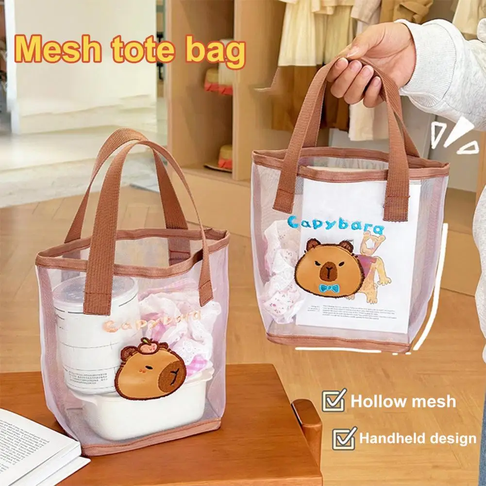 Handbag Capacity Mesh Beach Bag with Reinforced Handle Cartoon Pattern Design Waterproof Sand-proof Tote for Pool Beach