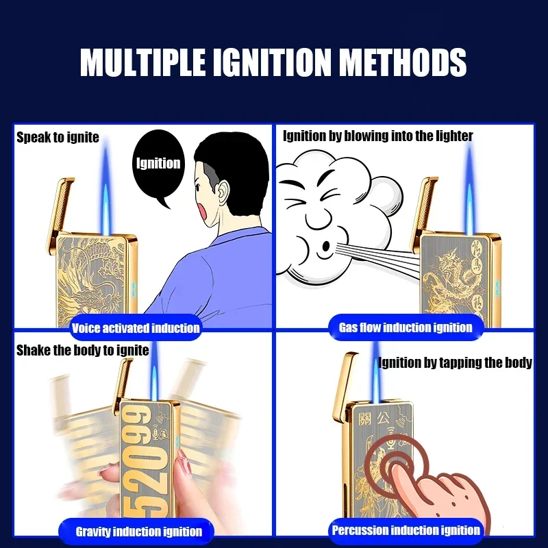 Intelligent Voice-activated Windproof  Flame Lighter Airflow Sensing Gravity Sensing Knock Sensing Ignition Visual Gas Window