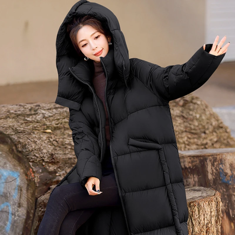 Long Goose Down Coat for Women, Thickened Warm Down Coat Casual Loose Women\'s Pike Coat Monochromatic Fashion Autumn and Winter