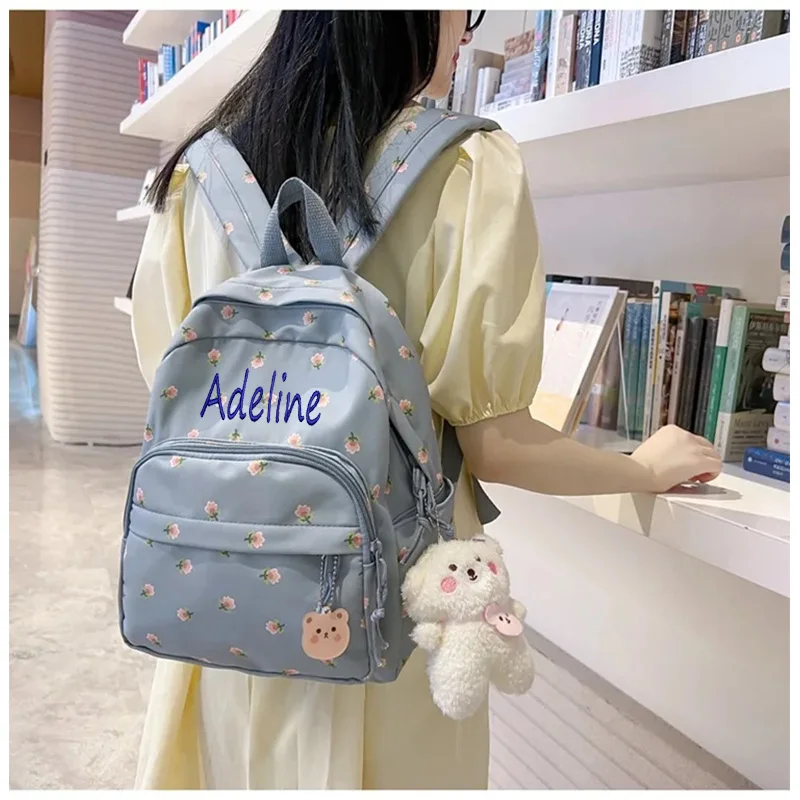 Floral Backpack Personalised Embroidery Name Kawaii Girls Casual Daypack Ladies Rucksack Unique Gift for Young Ladies Handbags