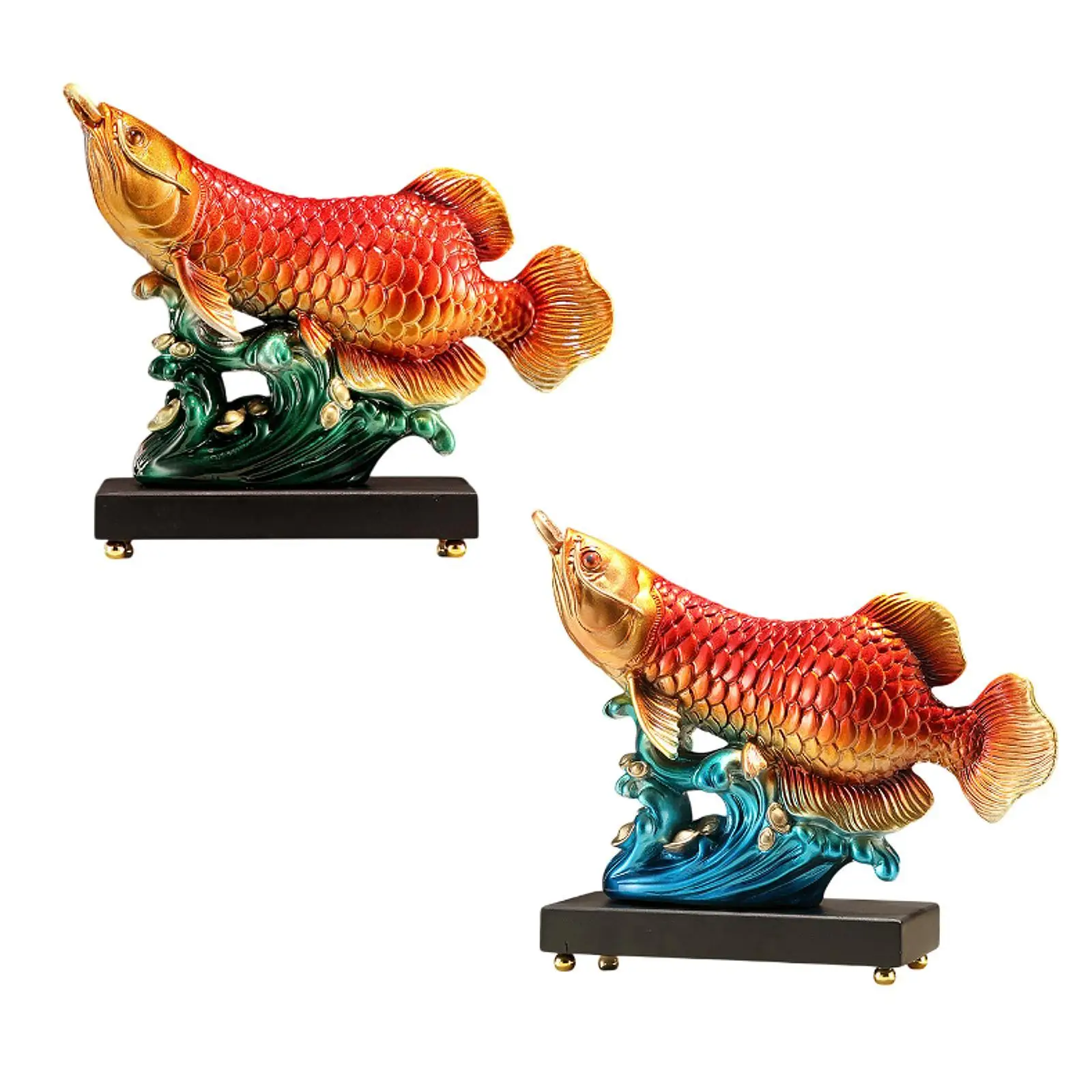 Arowana Fish Statue Prosperity Sculpture Art Crafts Tabletop Ornament Decorative Figurine for Cabinet Living Room Fireplace