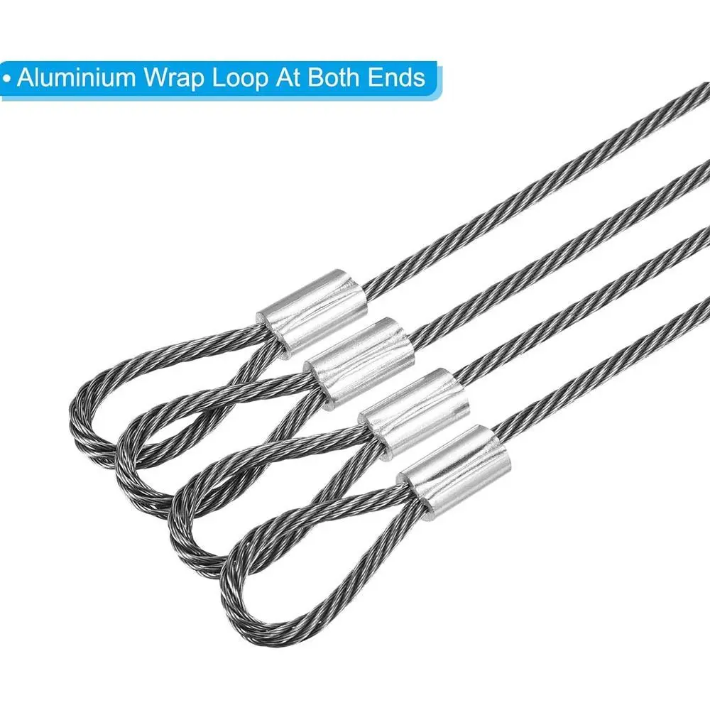 Convenient 20cmx2mm Safety Security Cable Wire Stainless Steel Sliver Stage Lights Rope Double Loop Daily