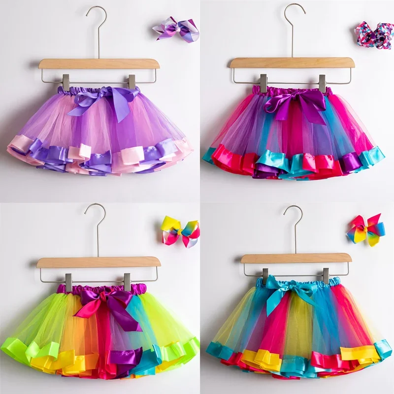 New Tutu Skirt Baby Girls Skirts Mini Pettiskirt Dance Rainbow Dress Kids Princess Tulle Skirt Colorful Summer Children Clothing