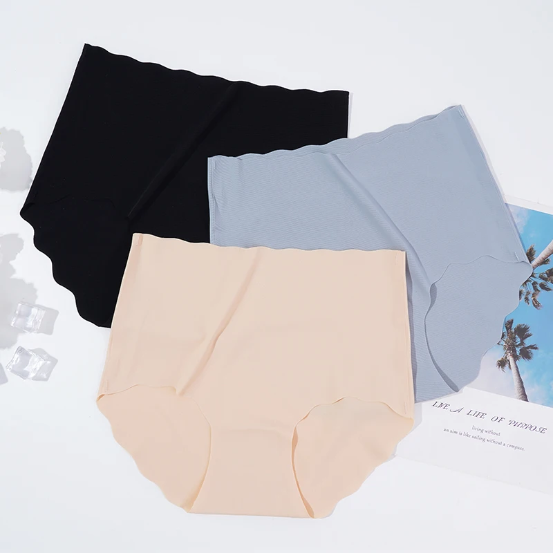 3Pcs/Set Seamless Underwear Female Slip Silk Women's Plain Color Panties Lady Ruffle Underpants Girls Briefs Smooth Panty