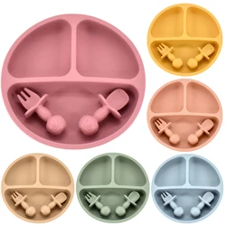 4 unids/set plato de comedor de silicona seguro para bebé, platos sólidos de dibujos animados para niños, juego de vajilla para bebé con cara sonriente, plato Retro para niños