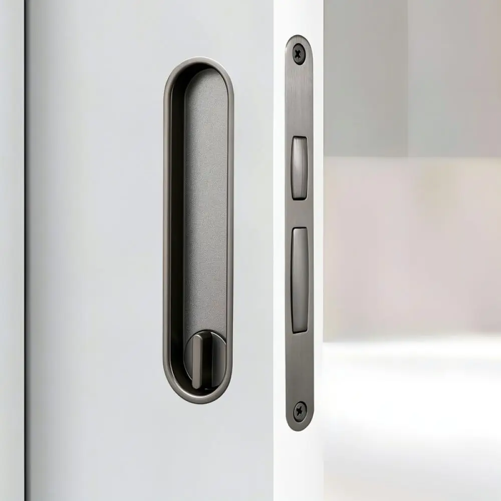 Zinc Alloy Pocket Door Lock Flush Pull Handle Sliding Door Latch Hidden Hardware For Kitchen Bathroom Interior Wood Door