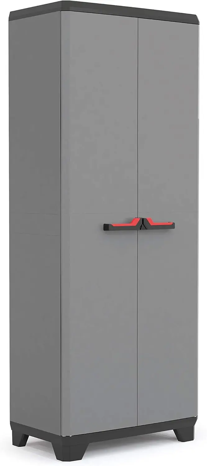 Armario |   Armario de Almacenamiento Alto Amario |   Resina |   2 Puertas y 3 Estantes Ajustables en Altura |   Gris/Negro |   173 x